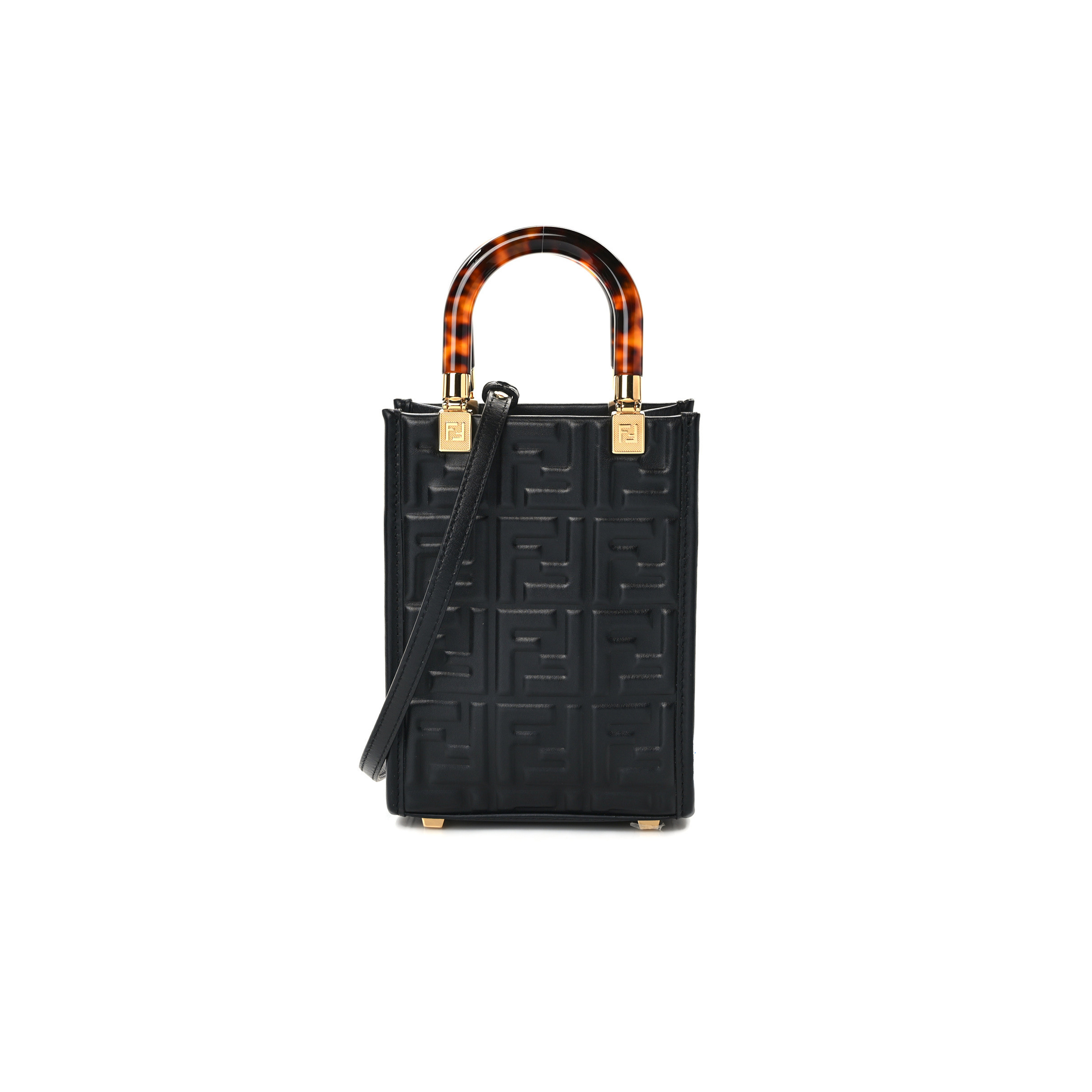 FENDI FF ZUCCA LEATHER MINI SUNSHINE SHOPPER TOTE CROSSBODY BAG (17*13*5cm)